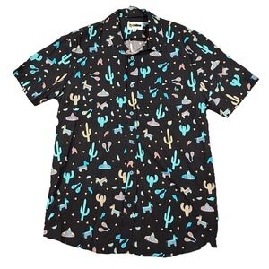Tipsy Elves Hawaiian Shirt Men Black‎ Midnight Fiesta Mexicana Southwestern L